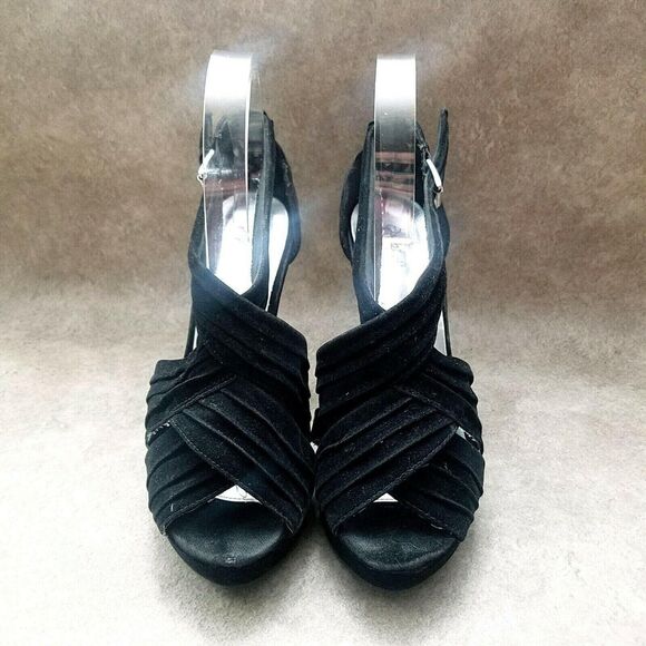 Qupid Womens Sz 9 M Black Peep Toe Slingback 5" Heels Platform - Picture 2 of 8